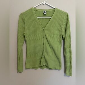 Gap Women’s Green S V-neck Cardigan Buttons Cotton Y2K Preppy 90s Textured